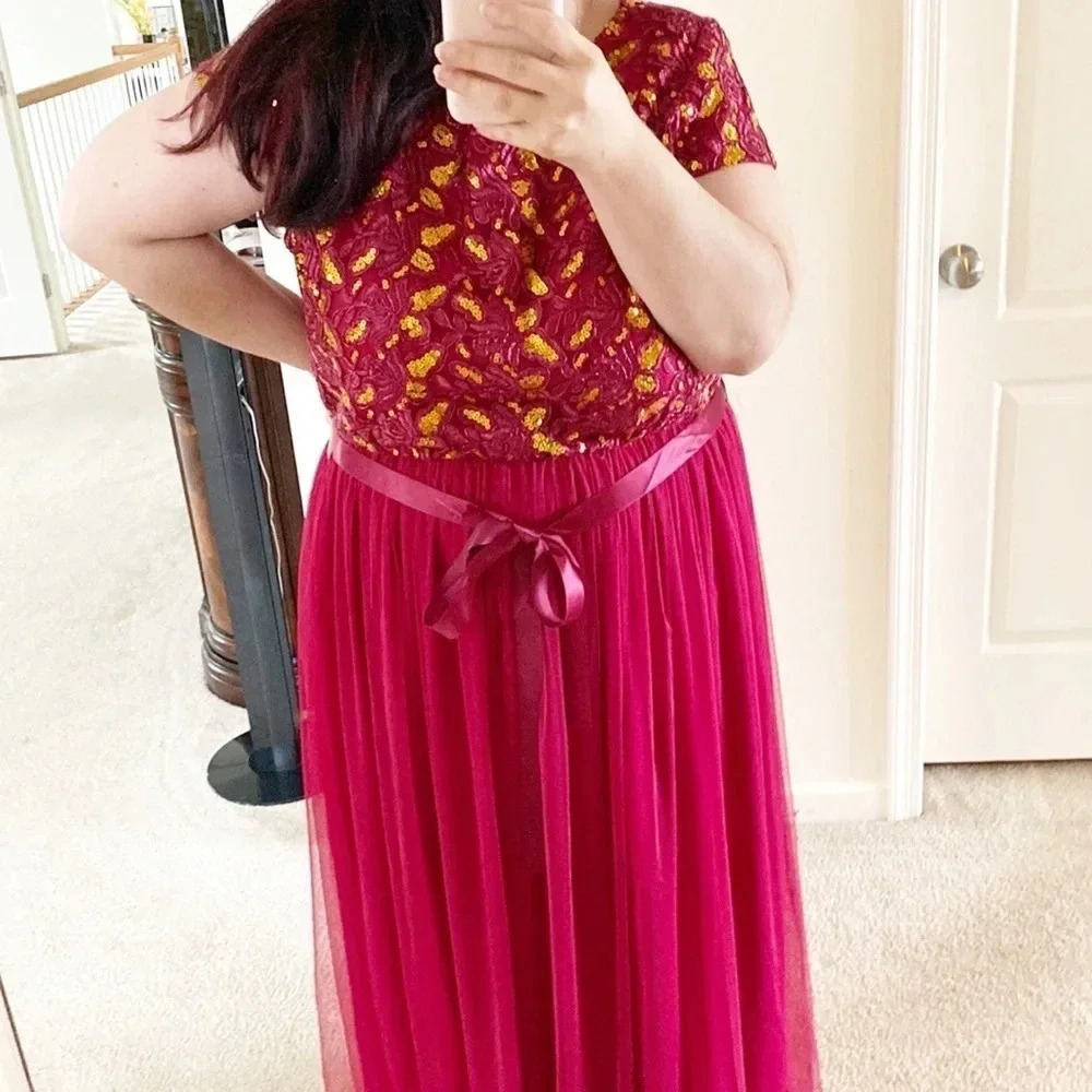Candalite Plus Size Sequin gold Burgundy Formal Gown plus size size 2X holiday